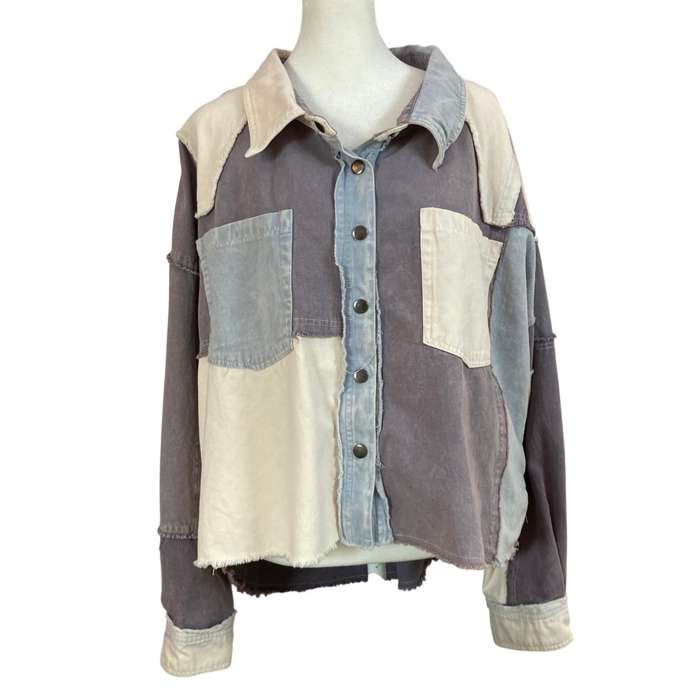 Oli & Hali Blue‎ Patchwork Top Oversized Chambray Hippie Boho Lagen (Size Large)